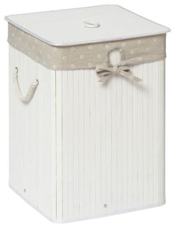 Premier Housewares Square Bamboo Laundry Hamper - White.